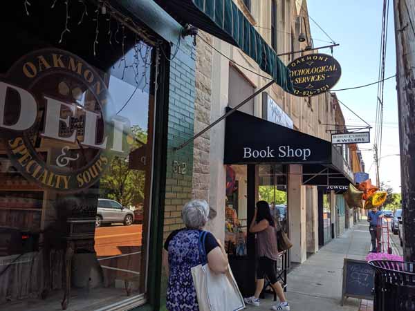 Booksellers on the street outside Mystery Lovers Bookshop