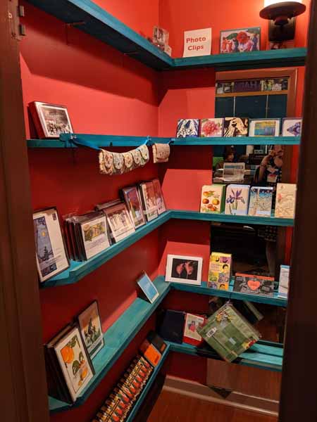 Shelves of non-book items at Classic Lines bookstore