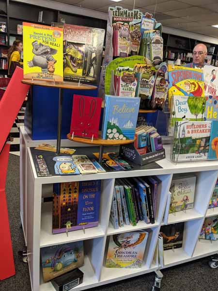 Book display at Mystery Lovers Bookshop