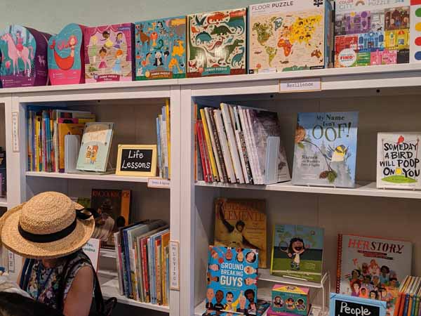 Shelves of books at Spark Books