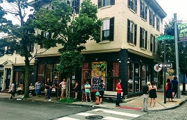 Customers waiting in line to go to Uncle Bobbie's Books and Coffee on Independent Bookstore Day.