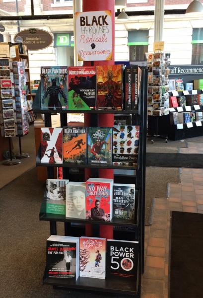 A display at Harvard Book Store celebrates black history.