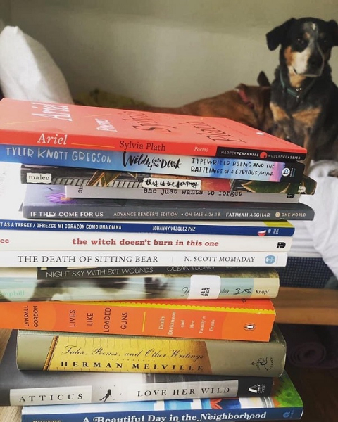 River Dog book stack